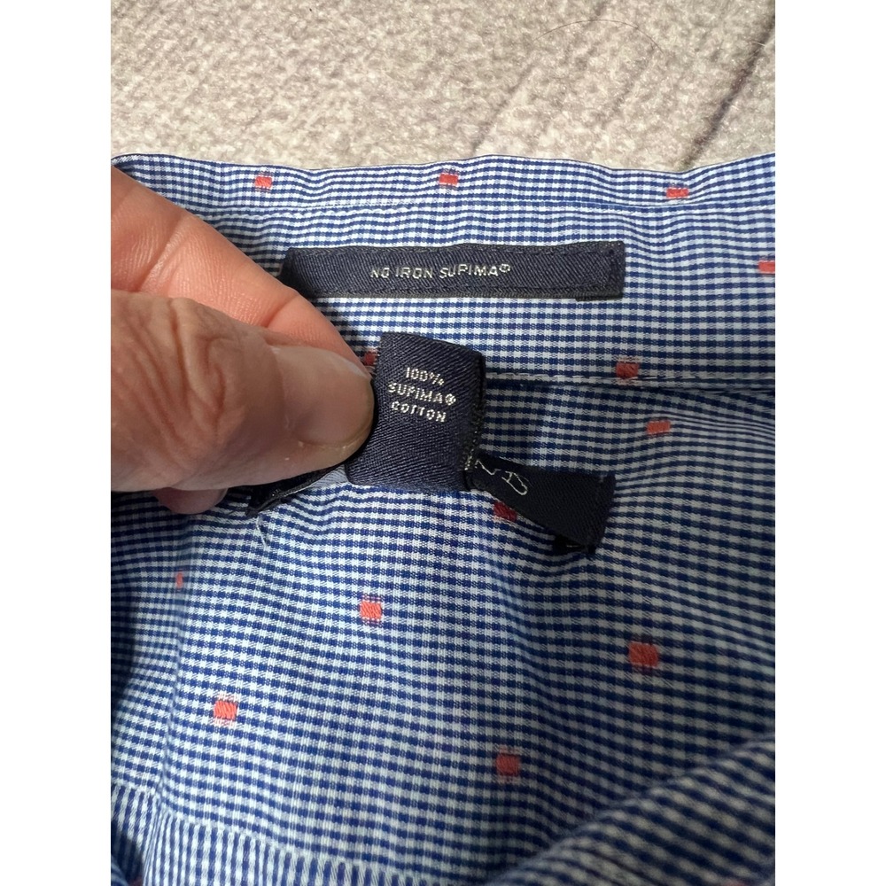 Lands End Womens Blue Red Gingham Check Button Down Shirt 3/4 Sleeve Size 14 - Picture 8 of 8